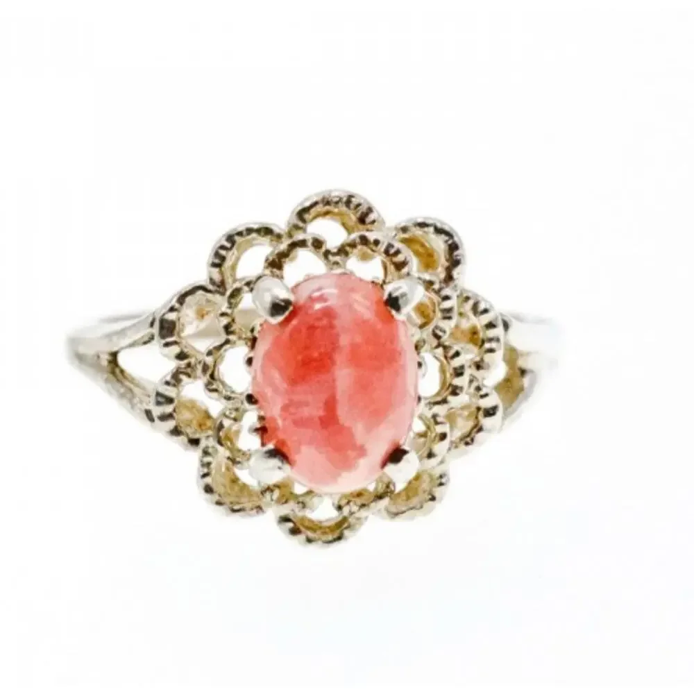 925 Sterling Silver Pink Agate Ring Size 6